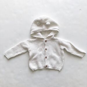 Carters white bear ear hooded cardigan GUC 6m